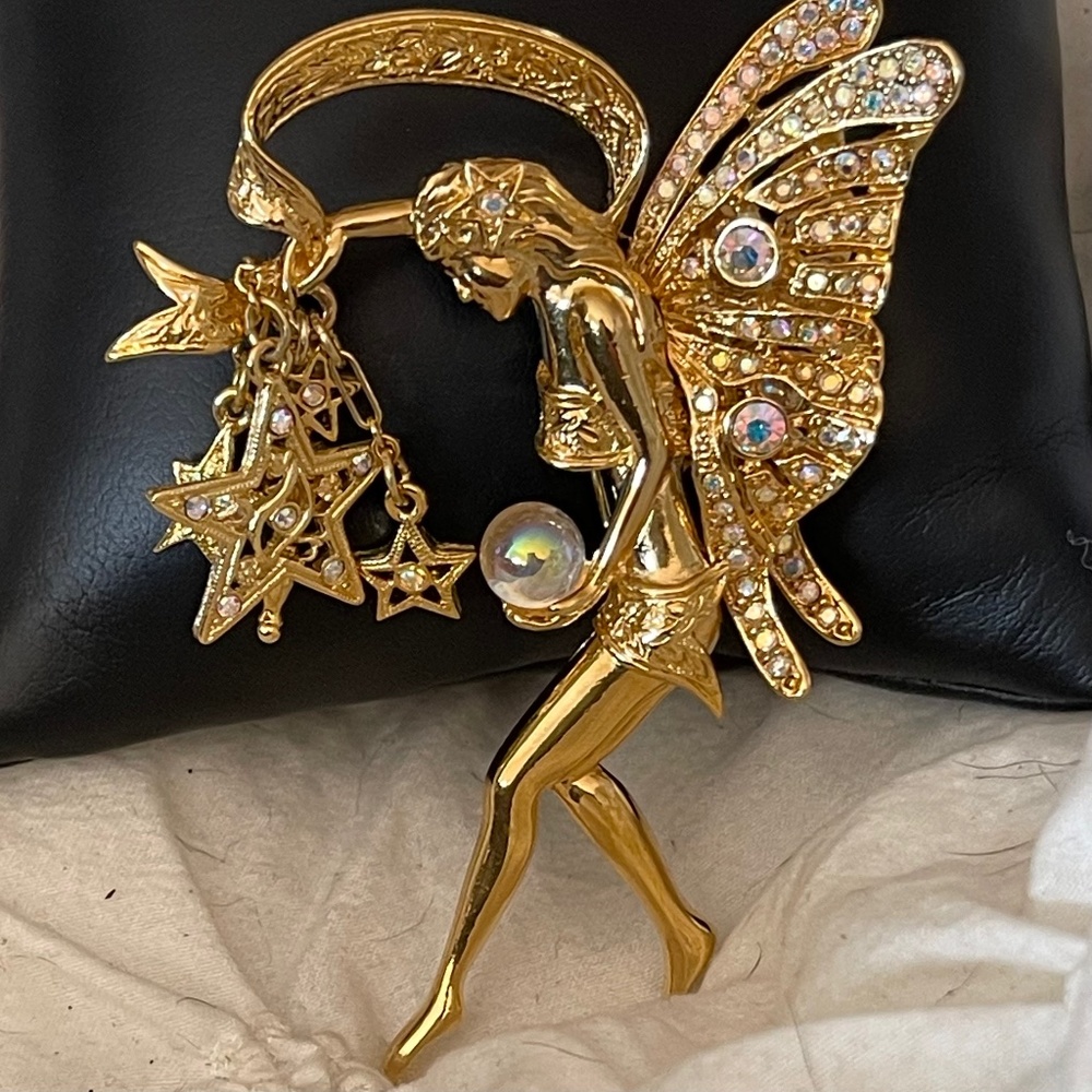 VTG Kirks Folly Fairy Angel Godmother Brooch Pave’ Aurora Borealis Rhinestones